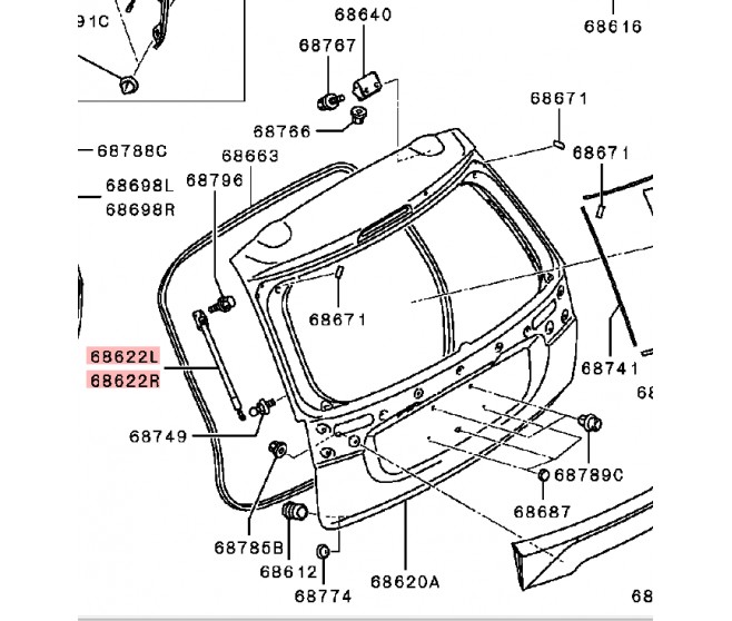 TAILGATE STRUT RIGHT AND LEFT FOR A MITSUBISHI OUTLANDER - GF6W