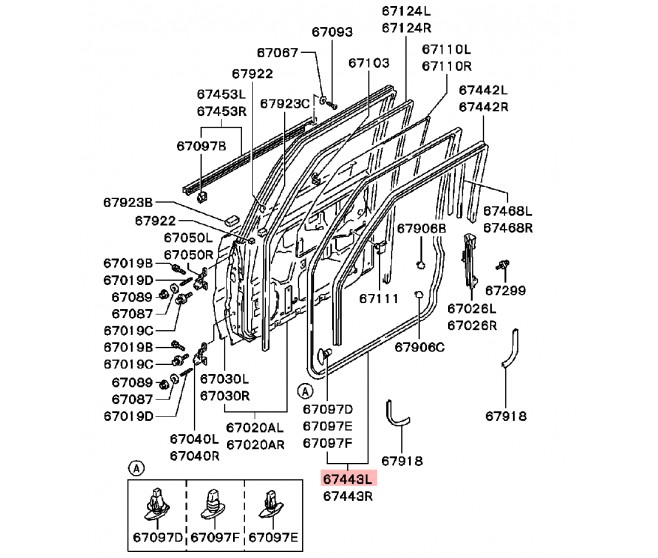 FRONT LEFT DOOR OPENING WEATHERSTRIP FOR A MITSUBISHI PAJERO - V33W