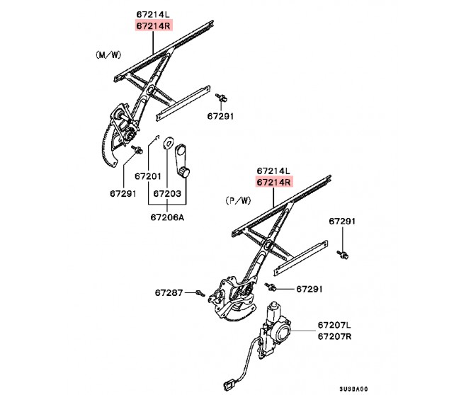 WINDOW REGULATOR AND MOTOR FRONT RIGHT FOR A MITSUBISHI PAJERO IO - H77W