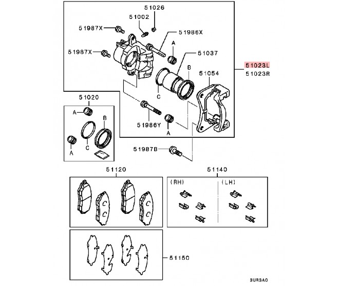 FRONT LEFT CALIPER FOR A MITSUBISHI H67W - 2000/SHORT(4WD)<01M-> - GL(GDI),4FA/T RHD / 1999-08-01 - 2005-02-28 - FRONT LEFT CALIPER