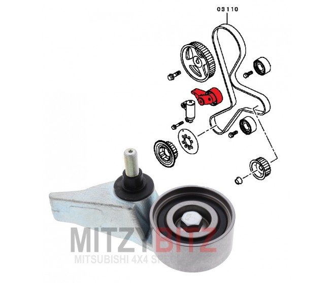 TIMING BELT TENSIONER ARM AND PULLEY FOR A MITSUBISHI NATIVA/PAJ SPORT - KH4W