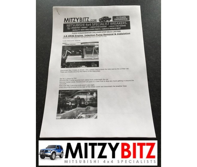 FUEL PUMP REMOVAL AND SEAL FITTING INSTRUCTIONS  FOR A MITSUBISHI L200 - K77T